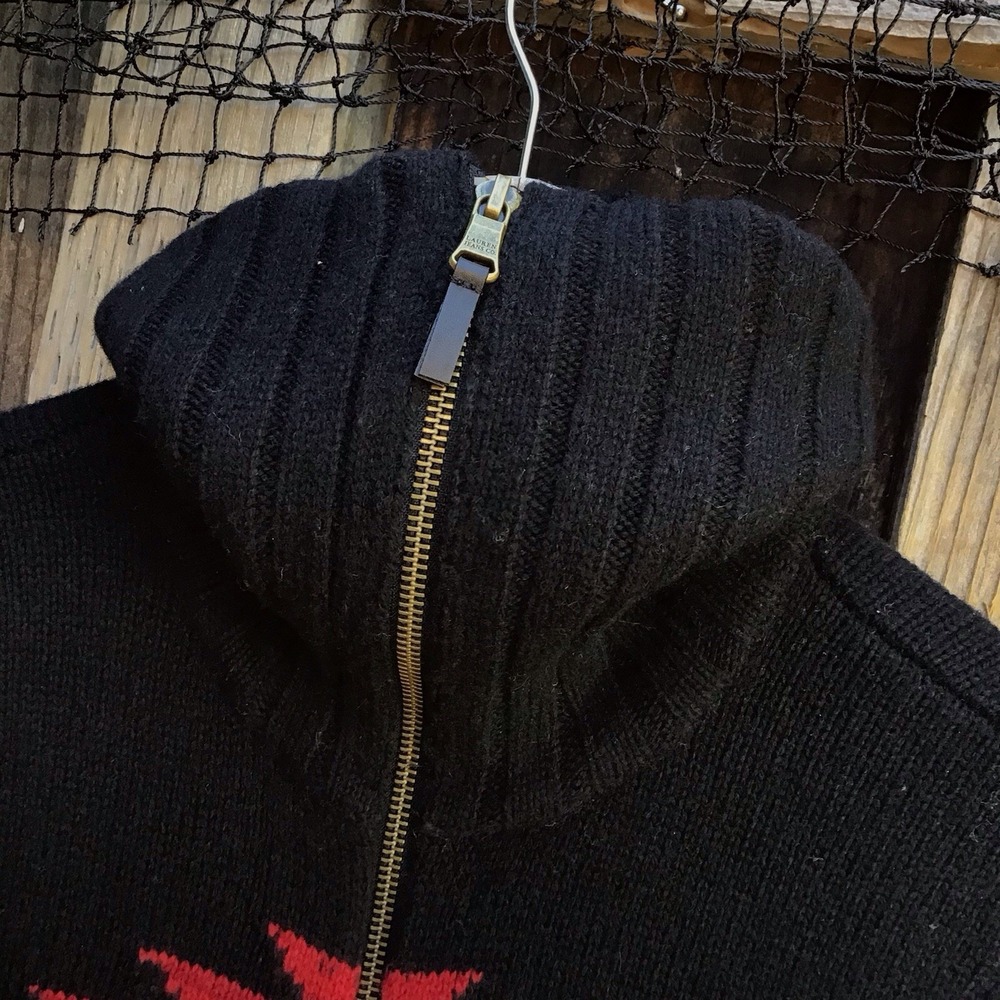 Lauren Jeans Co Ralph Lauren Women's Medium Black Southwestern Full Zip Sweater - Picture 4 of 8